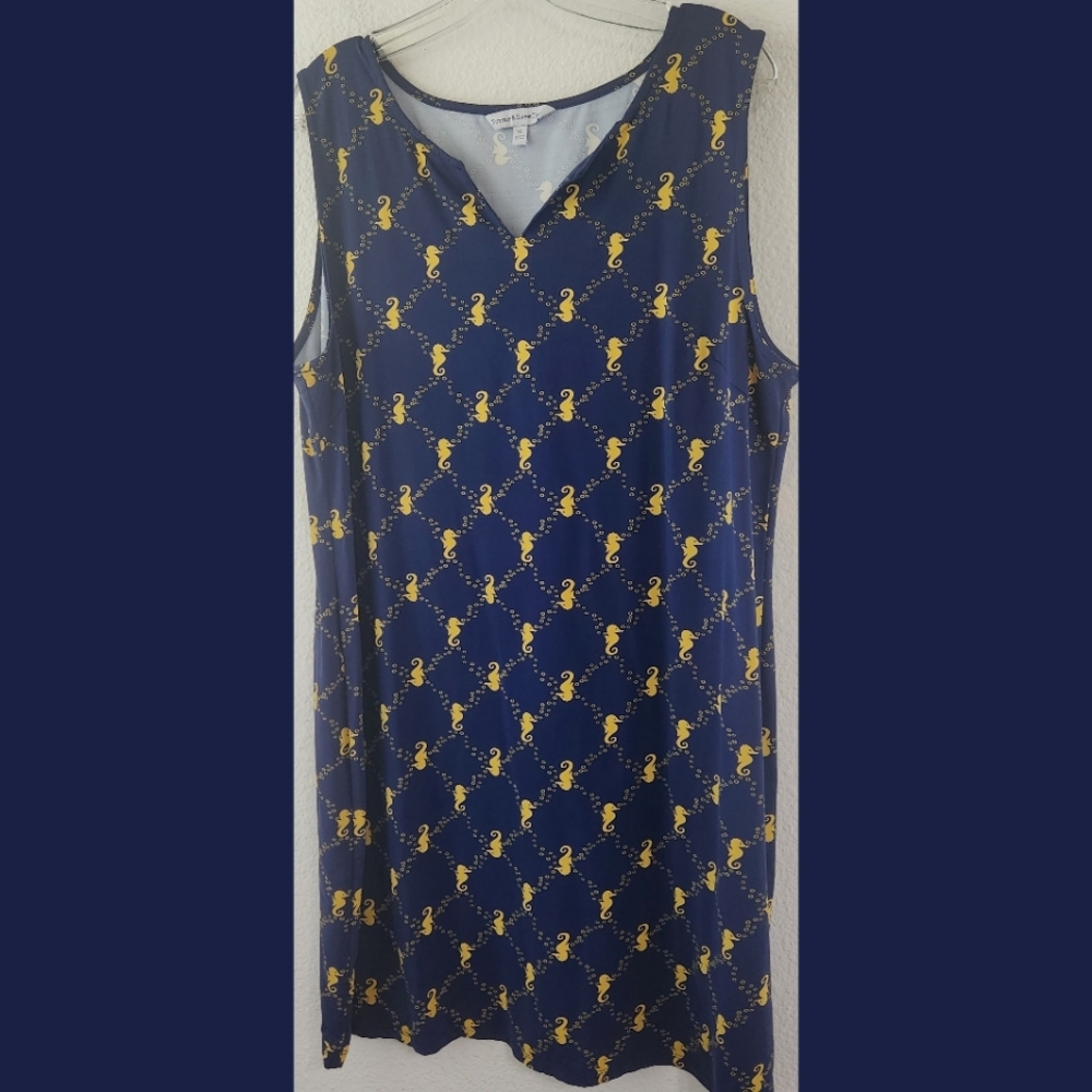 Sunsets and Sweet Tea Sleeveless Seahorse Print Summer Shift Dress XL